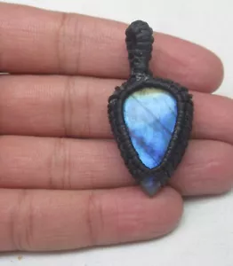 Natural Labradorite 47.65 Cts Cotton Waxed Cord Macrame Pendant J 1809 - Picture 1 of 5