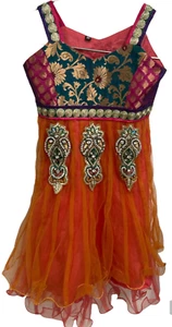 Vestito fantasia bambina festa pakistana Lehenga Choli 5-6 ANNI arancione taglia 26 - Foto 1 di 6