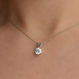 1.00 CT F/SI2 Shiny Solitaire Round Cut Diamond Pendant 14K White Gold - Picture 1 of 2