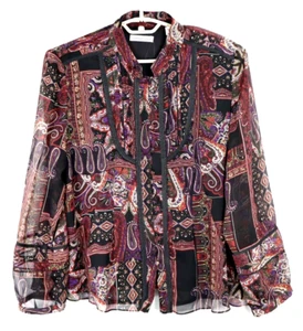 COLDWATER CREEK Women's Poly Blouse Long Sleeve Multicolor Paisley Size XL 18 - Picture 1 of 16