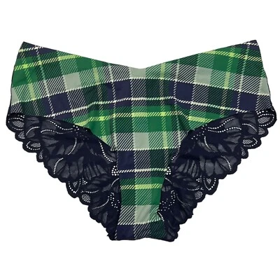 NUEVO CON ETIQUETAS AERIE Braguita/Ropa Interior Descarada Talla M-L Verde Azul Encaje a Cuadros Foto 1 de 4