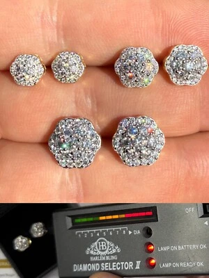 Real Moissanite Hip Hop Earrings Real 14k Gold Over 925 Silver 7.5mm-12mm Iced - Image 1 of 4
