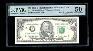 DBR 1990 $50 FRN New York Fr. 2124-B PMG AU-50 Serial B04660489B - Picture 1 of 2
