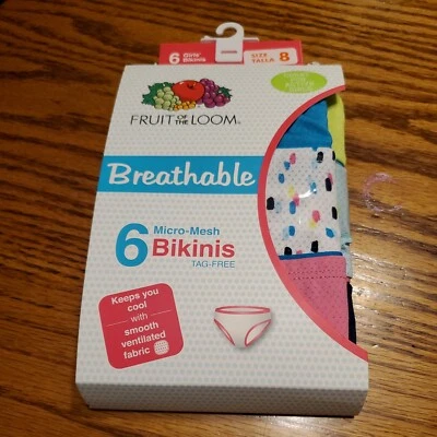 Fruit Of The Loom Girls 6 Pair Underwear High Leg Bikinis Micro Mesh Size 8 New - Image 1 of 4