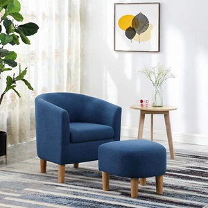 Living Room Accent Fabric ArmChair Single Sofa Upholstered w/ Ottoman Footrest - Picture 1 of 12