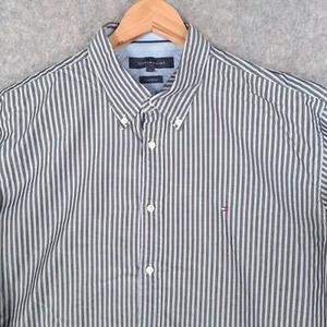 Tommy Hilfiger Shirt Mens XL Black Blue Logo Preppy Smart Casual Top Corpcore - Picture 1 of 15