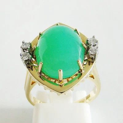Ring Gold 585er Brillanten Chrysopras Diamanten 14 kt Goldschmuck Edelsteine - Bild 1 von 4