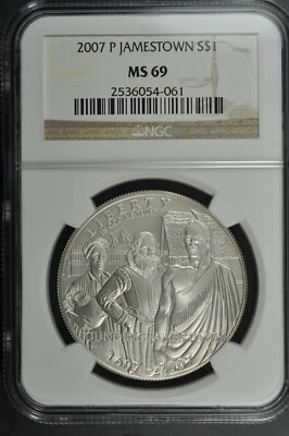 2007 P Jamestown $1 Silver 400th Anniversary coin-NGC MS 69 - Image 1 of 2