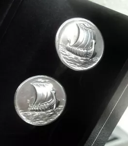 Dänische Sterlingsilber Viking Schiff Manschettenknöpfe + Box Nr. 50 Georg - Bild 1 von 10