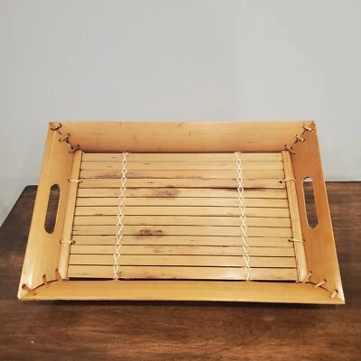 Vintage Handmade Lightweight Bamboo Reed Serving Tray 14” X 9” With Handles - Image 1 of 4