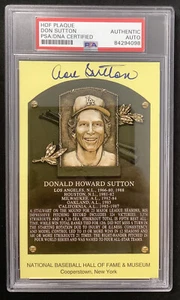 Don Sutton Signed Gold Plaque HOF Postcard Yellow Dodgers Autograph PSA/DNA - Picture 1 of 2