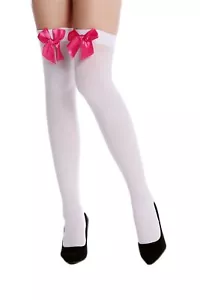 Strümpfe Damenstrümpfe Overknees Stockings Karneval weiß rote Schleife WZ-001WR - Bild 1 von 4