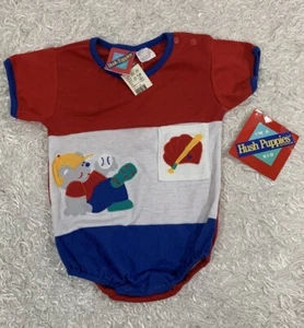 VINTAGE Hush Puppies Kids 12 Month Teddy Bear Baseball Theme Knit Romper NWT - Picture 1 of 8