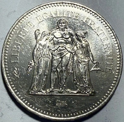FRANCIA - Hércules - 50 Francos - 1977 - Km-941.1 - Moneda de Plata Grande - .8680 ASW! Foto 1 de 2