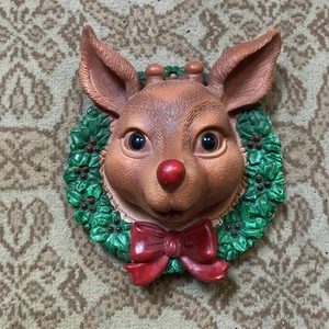 Vintage Rudolph das Rentier mit der roten Nase Kunststoff-Blasform Musik Lichter funktioniert - Bild 1 von 4