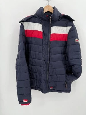 Superdry Hombre Azul Marino Mt. Chaqueta acolchada Fuji talla XL retro con capucha LEER Foto 1 de 4