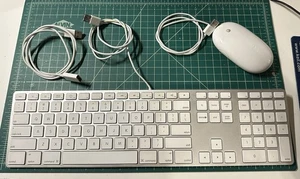 Apple White Aluminum USB Wired Keyboard Mighty Mouse Combo A1152 A1243 - Picture 1 of 1