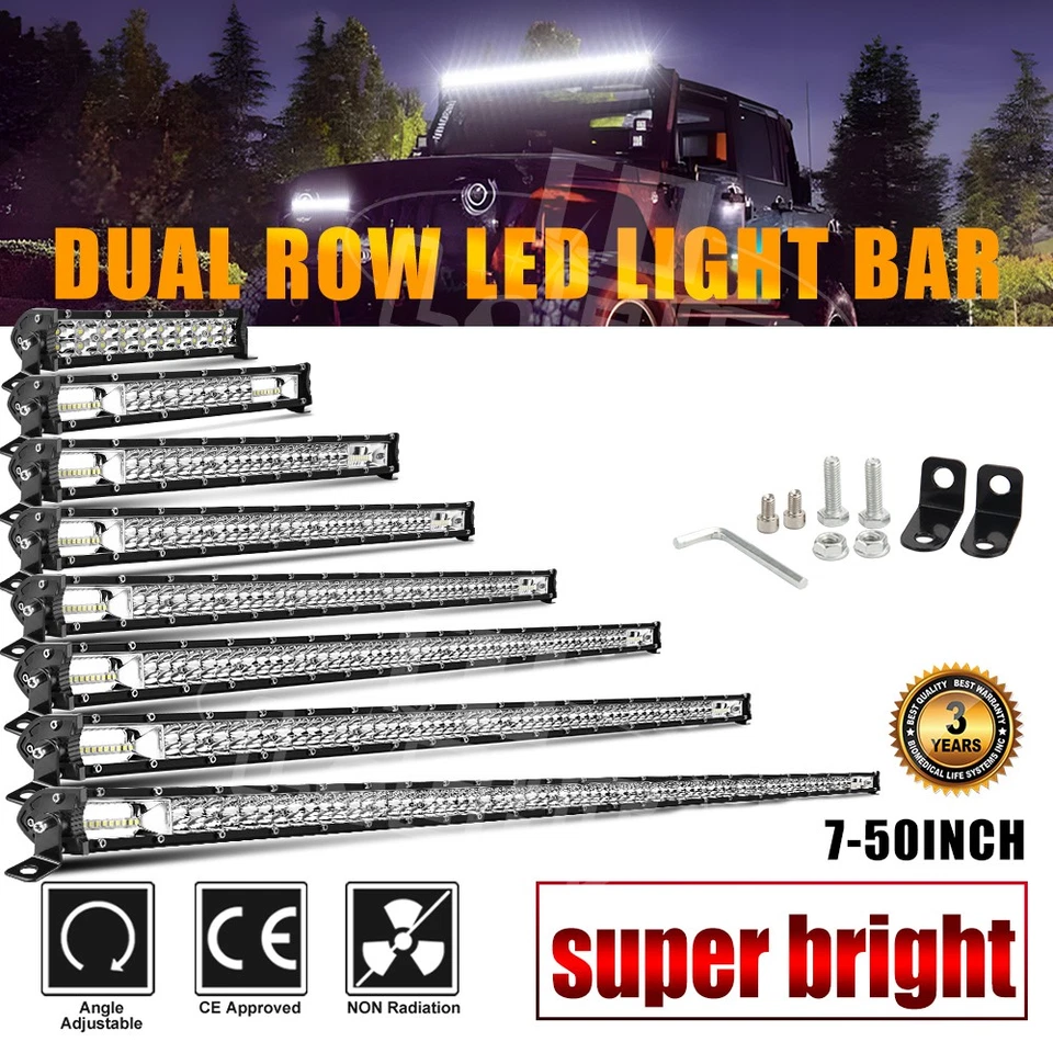 7/14/20/26/32/38/44/50 Slim LED Light Bar Dual Row Offroad Driving ATV SUV 4WD - Image 1 of 4