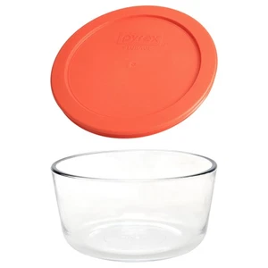 Pyrex (1) 7201 4 Cup Glass Bowl & (1) 7201-PC Pumpkin Orange Lid - Picture 1 of 4