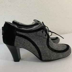 Aerosoles hochhackige Schnürstiefeletten Damen 8,5 schwarz Fischgrätmuster Academia Komfort - Bild 1 von 10