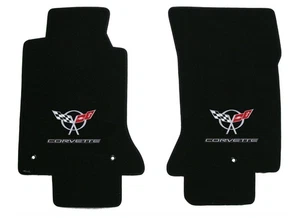 C5 Classic Loop Black Front Floor Mats - Silver Crossed Flags & CORVETTE Logos - Picture 1 of 3