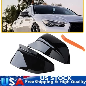 Glossy Black Side Mirror Cover Caps For Infiniti Q50 Q60 QX30 Q70 2014-2024 2020 - Foto 1 di 15