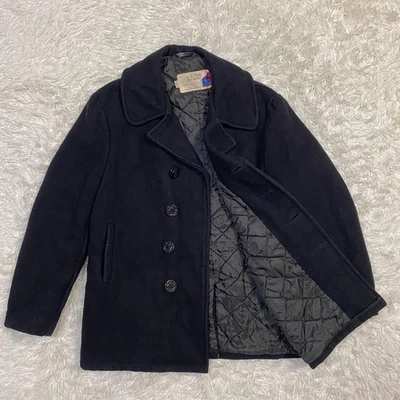 Schott Pea Coat 740N Wool Jacket Black Size 42 Vintage Outerwear - Image 1 of 4