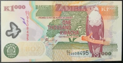 2004 ZAMBIA PAPER MONEY - 1,000 KWACHA UNCIRCULATED BANKNOTE! - Image 1 of 2