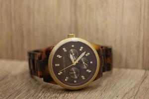 Ladies Michael Kors Ritz Quartz Watch Tortoise Shell Band Day Date New Bat 6.75" - Picture 1 of 6
