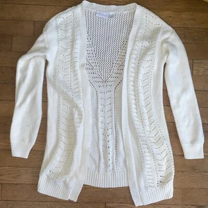 *Childrens Place white Cream Open Knit Sweater Cardigan Long Sleeve - XL 14 - Picture 1 of 2