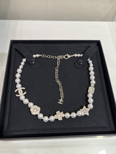 ?CHANEL Collana di perle CCS intarsiate cristallo Swarovski argento ferramenta 24C