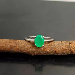 Natural Sin Tratar Verde Zambia Esmeralda 925 Anillo de Plata de Ley Tamaño 7... - Imagen 1 de 13