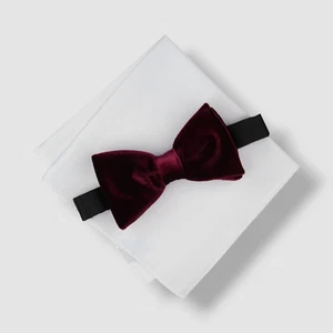 Alfani Men Red White Cameo Solid Velvet Bowtie & Solid Pocket Square Set - Picture 1 of 1