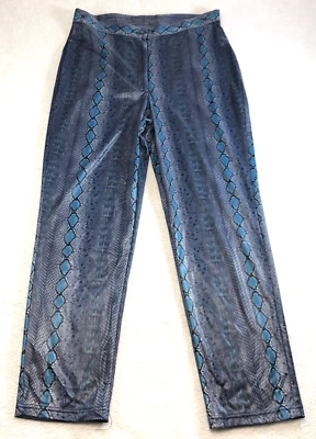 Pantalones Ashley Stewart para mujer talla 14/16 azul estampado de piel de serpiente pierna recta nuevos sin etiquetas Foto 1 de 4