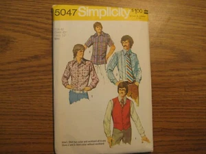5047 Dress Shirt Vest Simplicity Sewing Pattern Mens Sz 42 C42 N16 - Picture 1 of 3