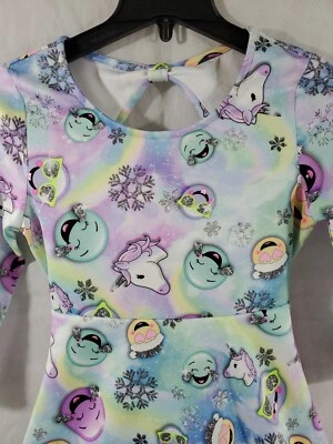NWT Justice Girls Unicorn Emoji Dress Sz 14 Fit & Flare Stretchy Pullover  - Image 1 of 4