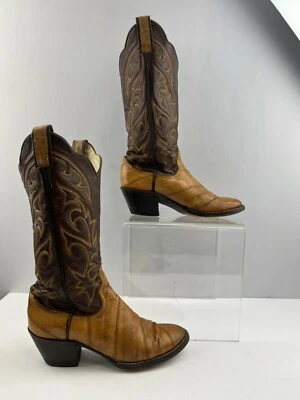 Ladies Larry Mahan Brown Eel Skin Round Toe Western Cowgirl Boots Size: 5.5 B - Image 1 of 4