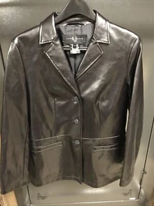 Vintage Black Leather Jacket Size 38 - Laural Jeans - Picture 1 of 11