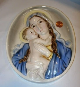 antique vintage Keramos Porcelain Madonna Child Plaque Wien Austria Vienna 8.25" - Picture 1 of 6