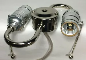 New Wired S-Type 2-Light Lamp Cluster w/ Pull Chain Sockets, Nickel Finish #412N - Picture 1 of 4
