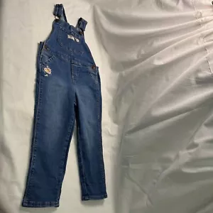 Oshkosh B'gosh Overalls Bib Jeans Denim Girl's Size 5T Embroidered Flowers - Picture 1 of 18