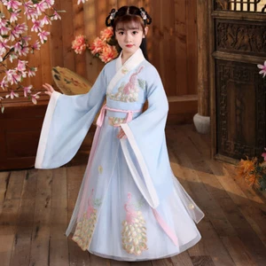 Girls Ethnic Dress Embroidered Chinese Hanfu Traditional Tang Suit Princess Cute - Picture 1 of 8