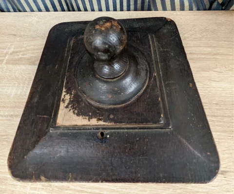 Antique Newell Post Cap Cover Oak 9.25" x 9.25" w Round Turned Knob Handle Cover