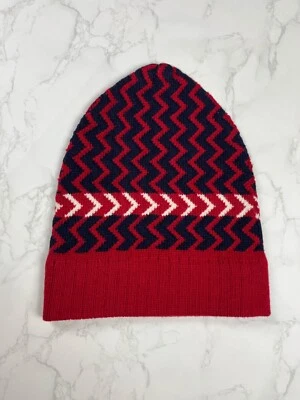 🔥[SALE]🔥 Gucci Red Blue Wool Zigzag Beanie Hat - Image 1 of 4