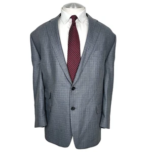 Ralph Lauren Blue Label Wool Silk Ticket Pocket Gray Blue Graph Check Blazer 48R - Picture 1 of 10