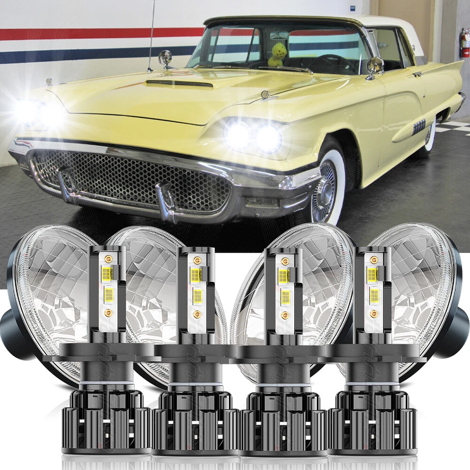 4X 5.75'' LED Headlights Hi/Lo Beam Halo DRL H4 for Ford Thunderbird 1958-1976 — 第 1/4 张图片