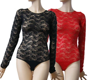 Damenbody Langarmbody Rundhalsausschnitt Unterwäsche Seamless String Body Spitze - Bild 1 von 21
