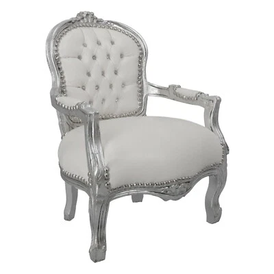 Poltrona con braccioli barocco in foglia argento pelle bianca BAMBINI CAMERETTA - Immagine 1 di 4