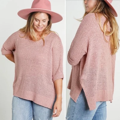 NWT Easel Loose Knit Slouchy Sweater MEDIUM Mauve Oversized Cuffed 3/4 Sleeve - Image 1 of 4