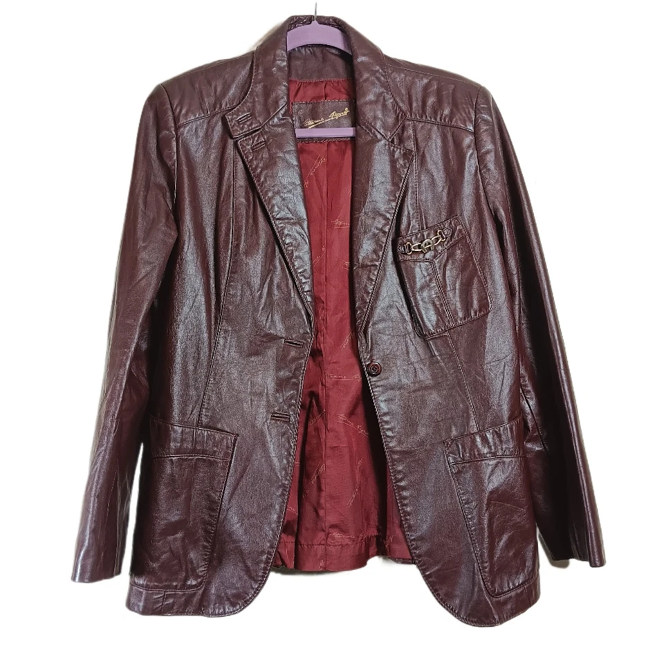 Blazer de cuero Etienne Aigner para mujer 16 caoba de colección años 90 horsebit cadena bolsillo Foto 1 de 4